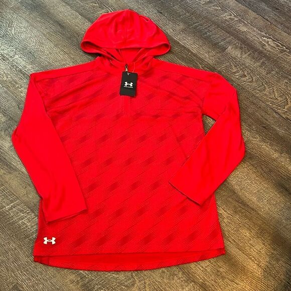 NWT Under Armour Women’s Small Red Loose Fit Hoodie Sweatshirt Athletic Top - Picture 2 of 5